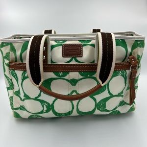 Coach: Green Canvas Handbag